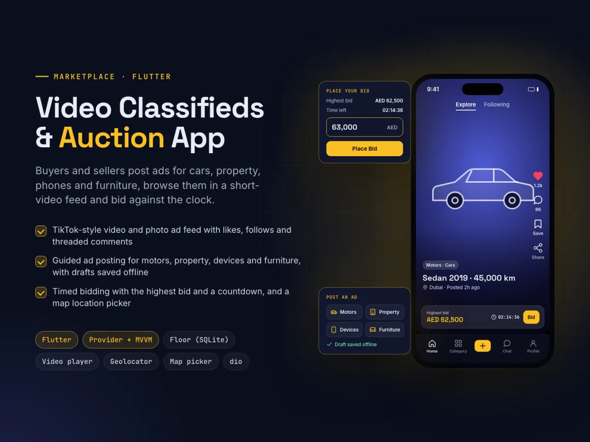 Video Classifieds & Auction App poster